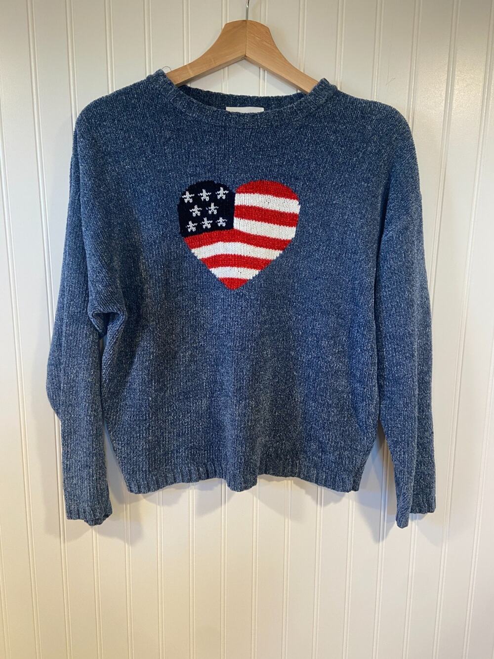 Christopher & Banks Sweater Women's S American Flag Cozy Knit Pullover Vintage